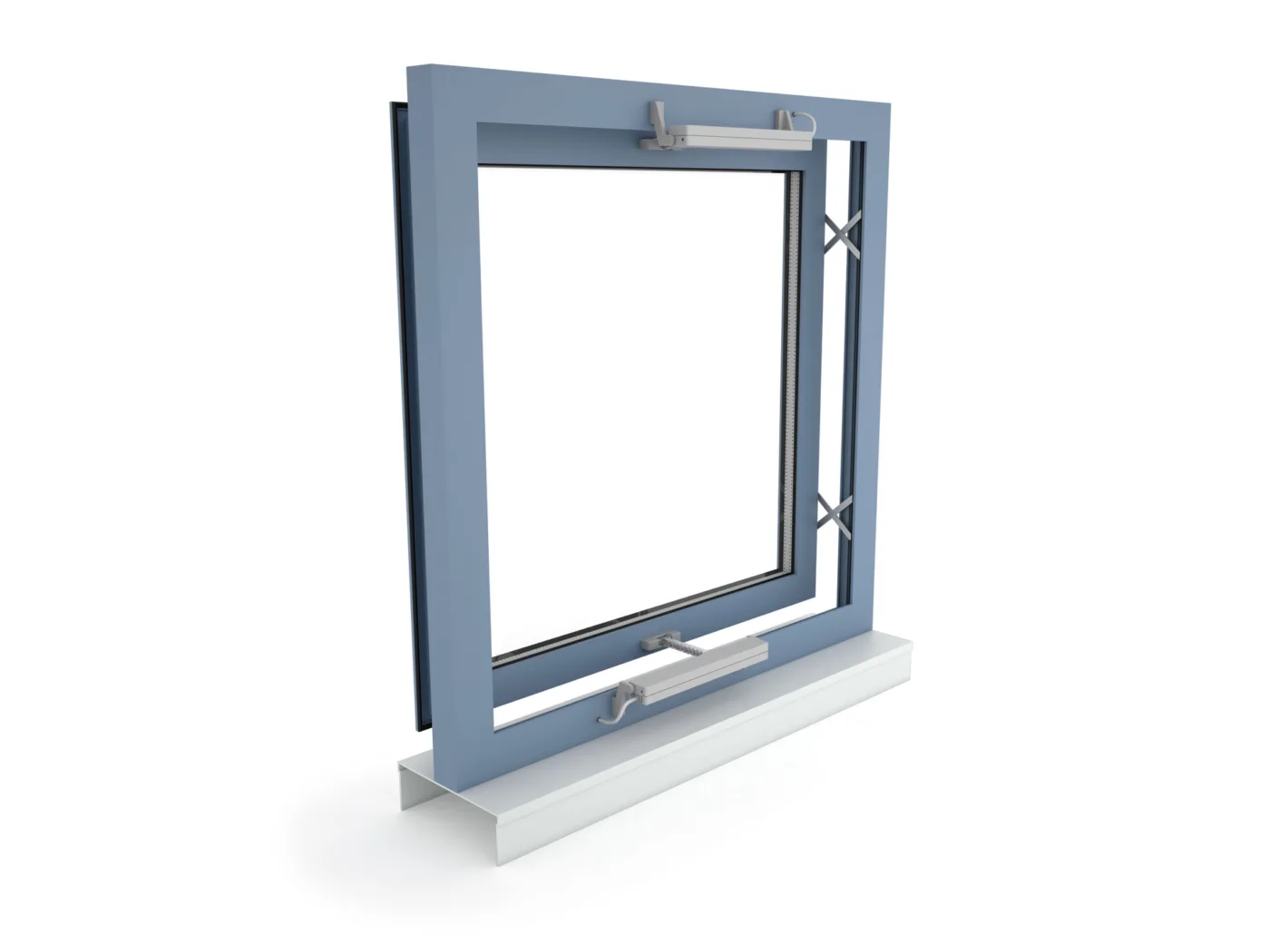 VCD-0203-1-ACB - Surface mounting of multiple drives on a window opening outwards in parallel