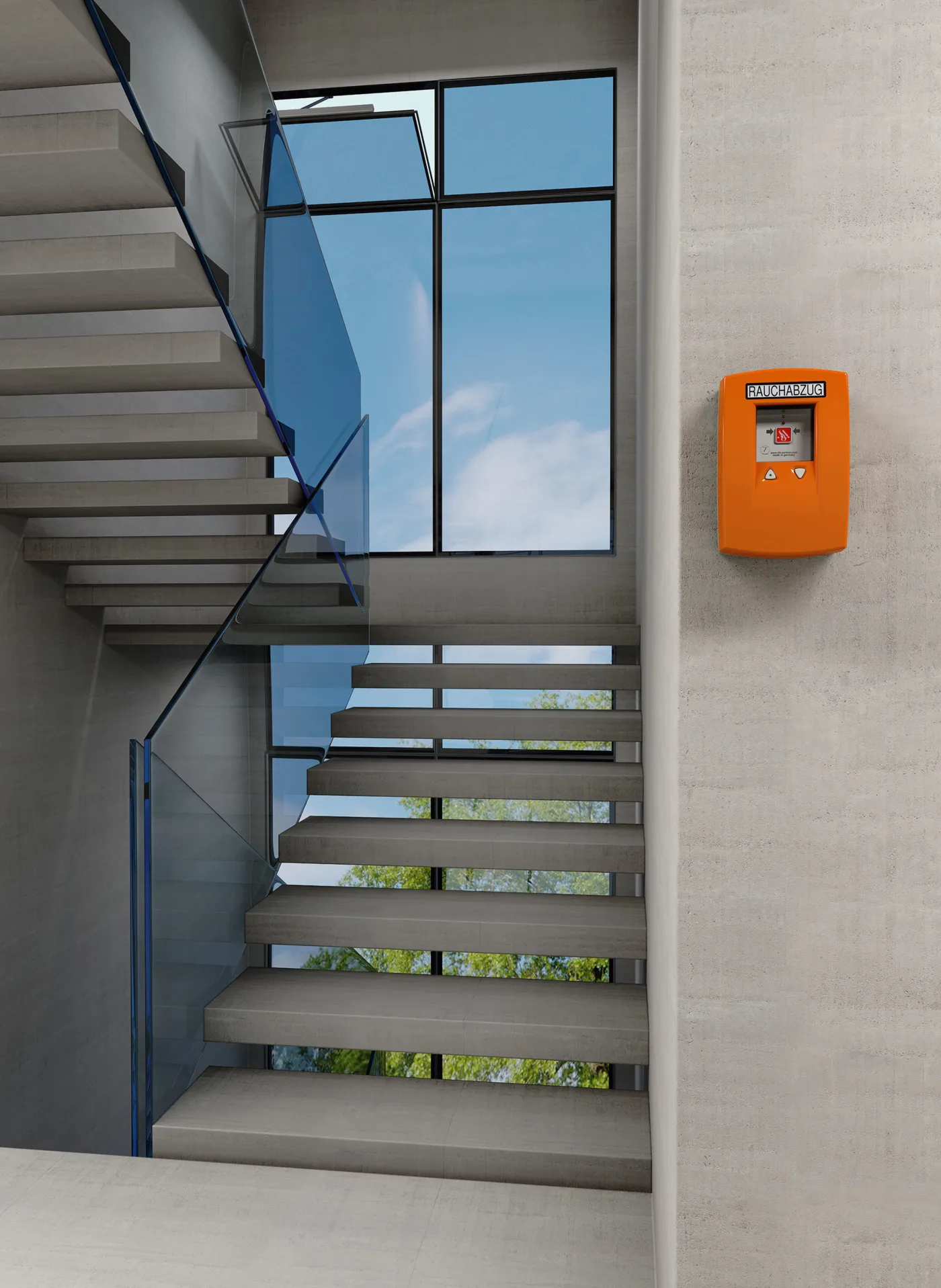 DH Treppenhaus stairwell DE WEB SZE KA RZN T RWA SHEV Lueftung natural ventilation